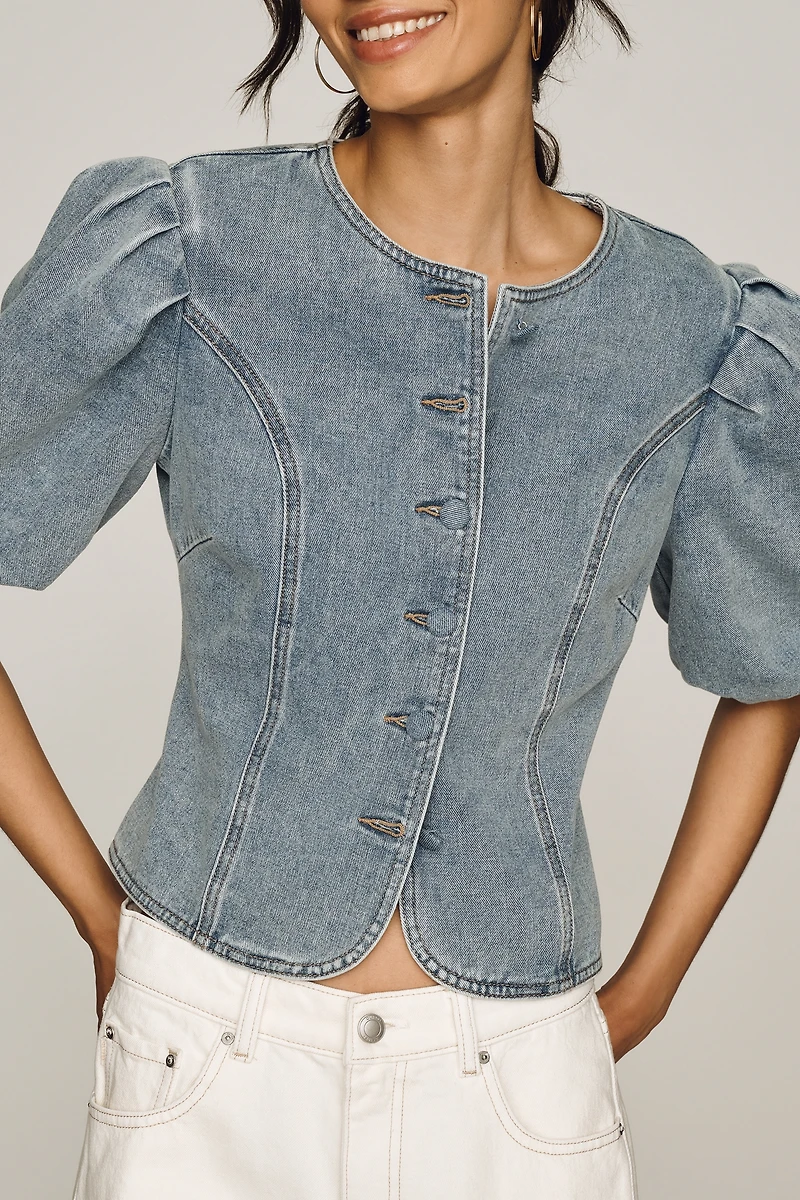 Dolan Washed Denim Puff Sleeve Jacket