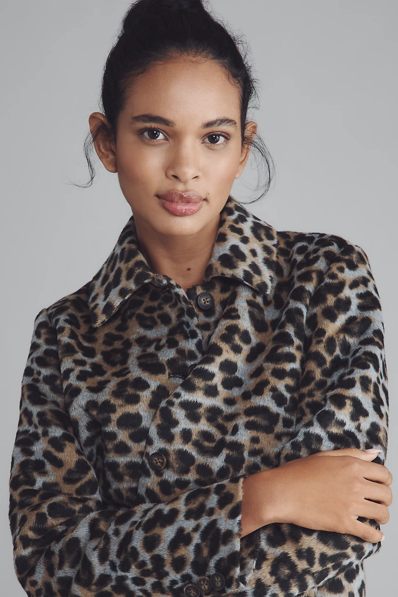 Bernardo Wool Blend Leopard Jacket