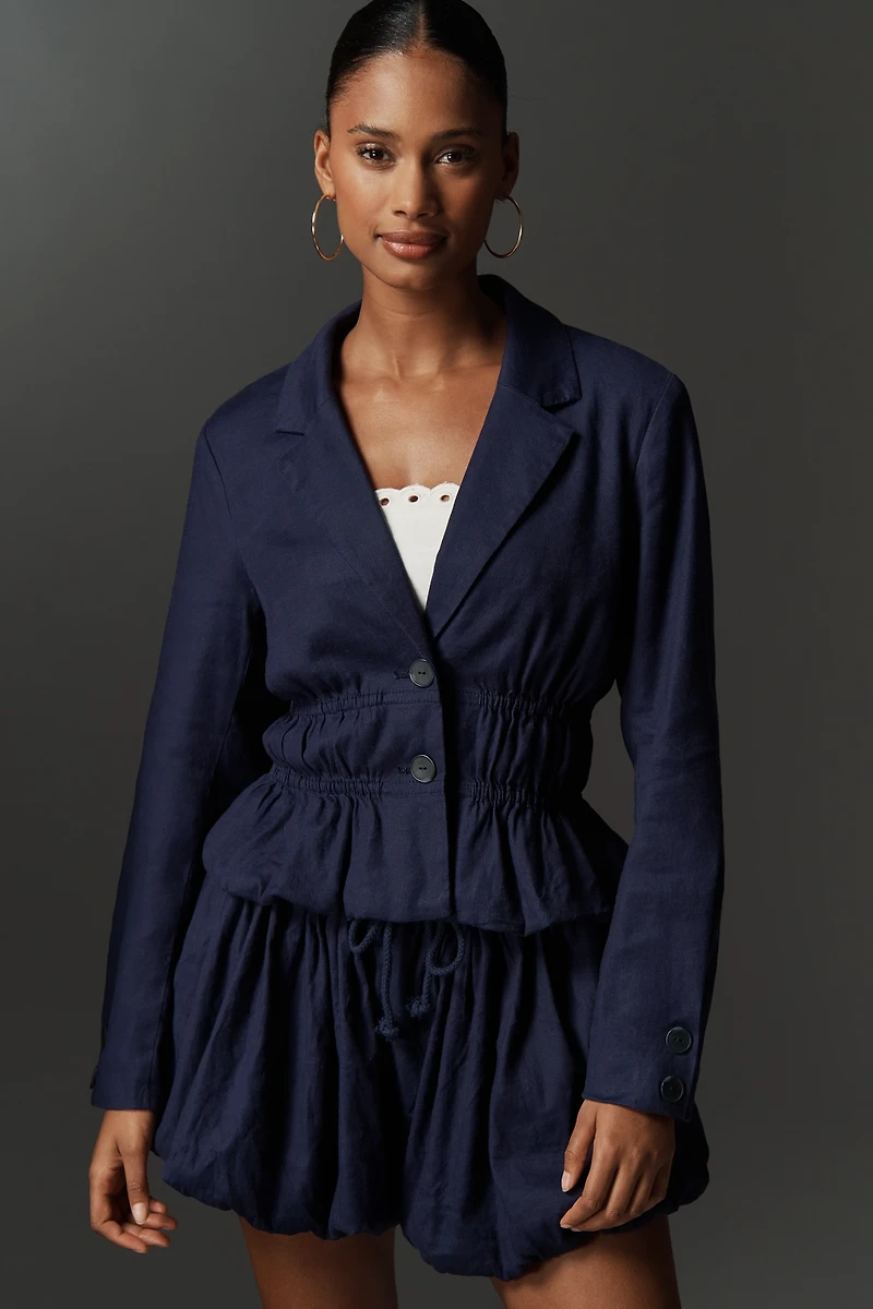 Maeve Ruched Linen Blend Blazer