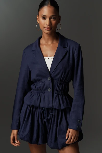 Maeve Ruched Linen Blend Blazer