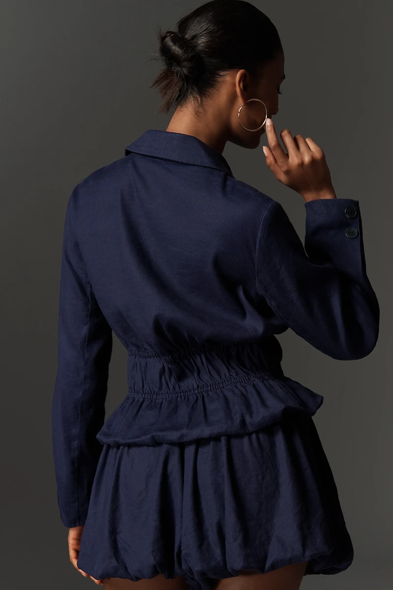 Maeve Ruched Linen Blend Blazer