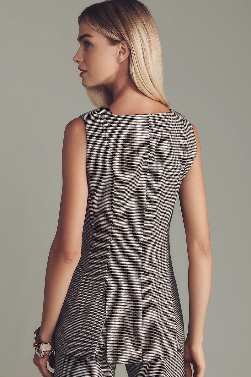@merricksart x Maeve Houndstooth Square-Neck Cutaway Vest