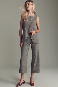 @merricksart x Maeve Houndstooth Square-Neck Cutaway Vest