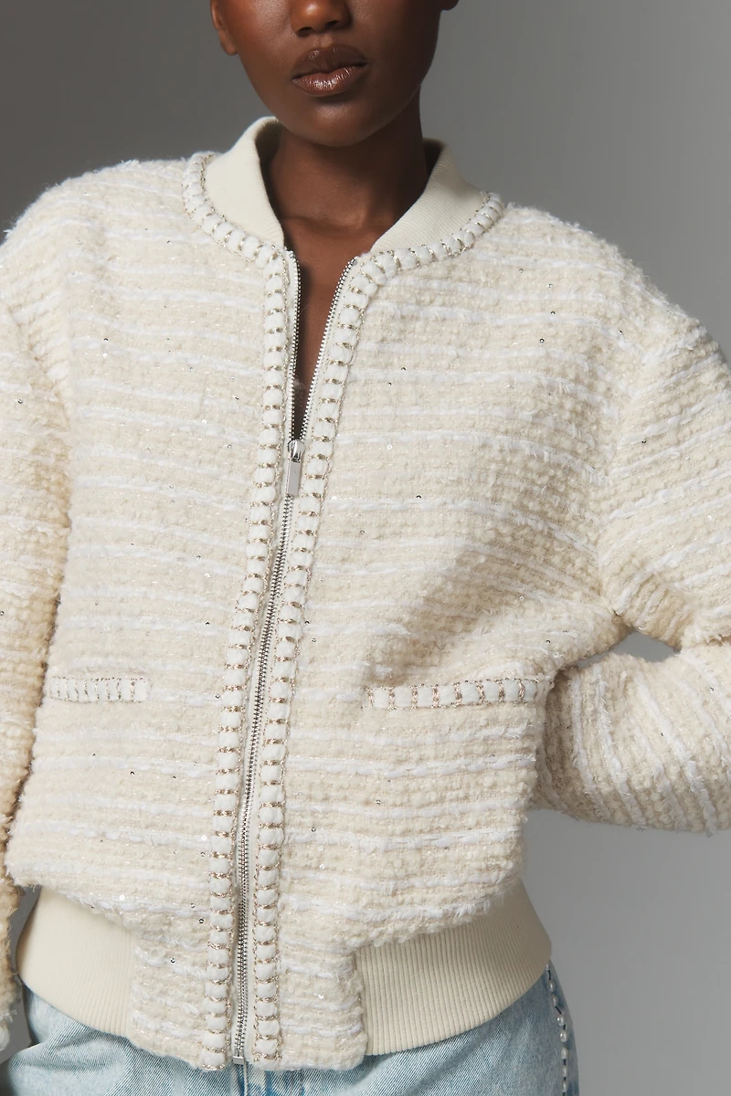 Endless Rose Wool Blend Tweed Bomber Jacket