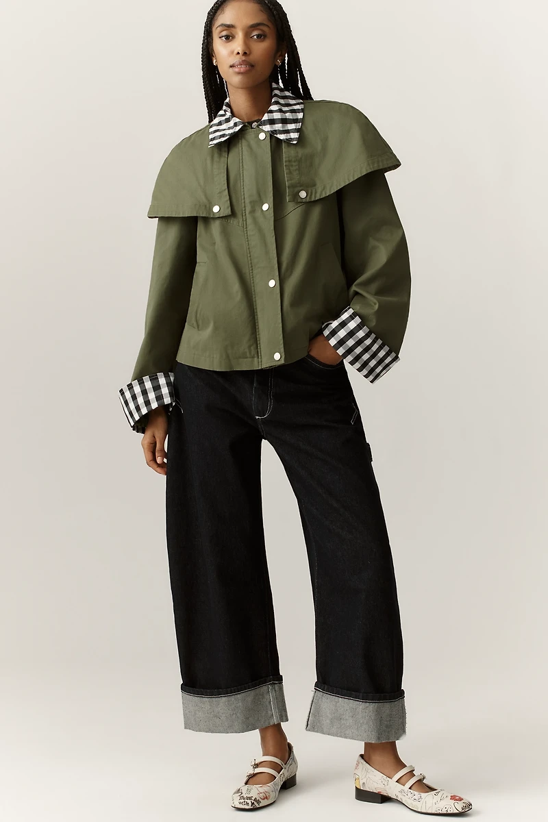 Avec Les Filles Gingham Trim Cape Jacket