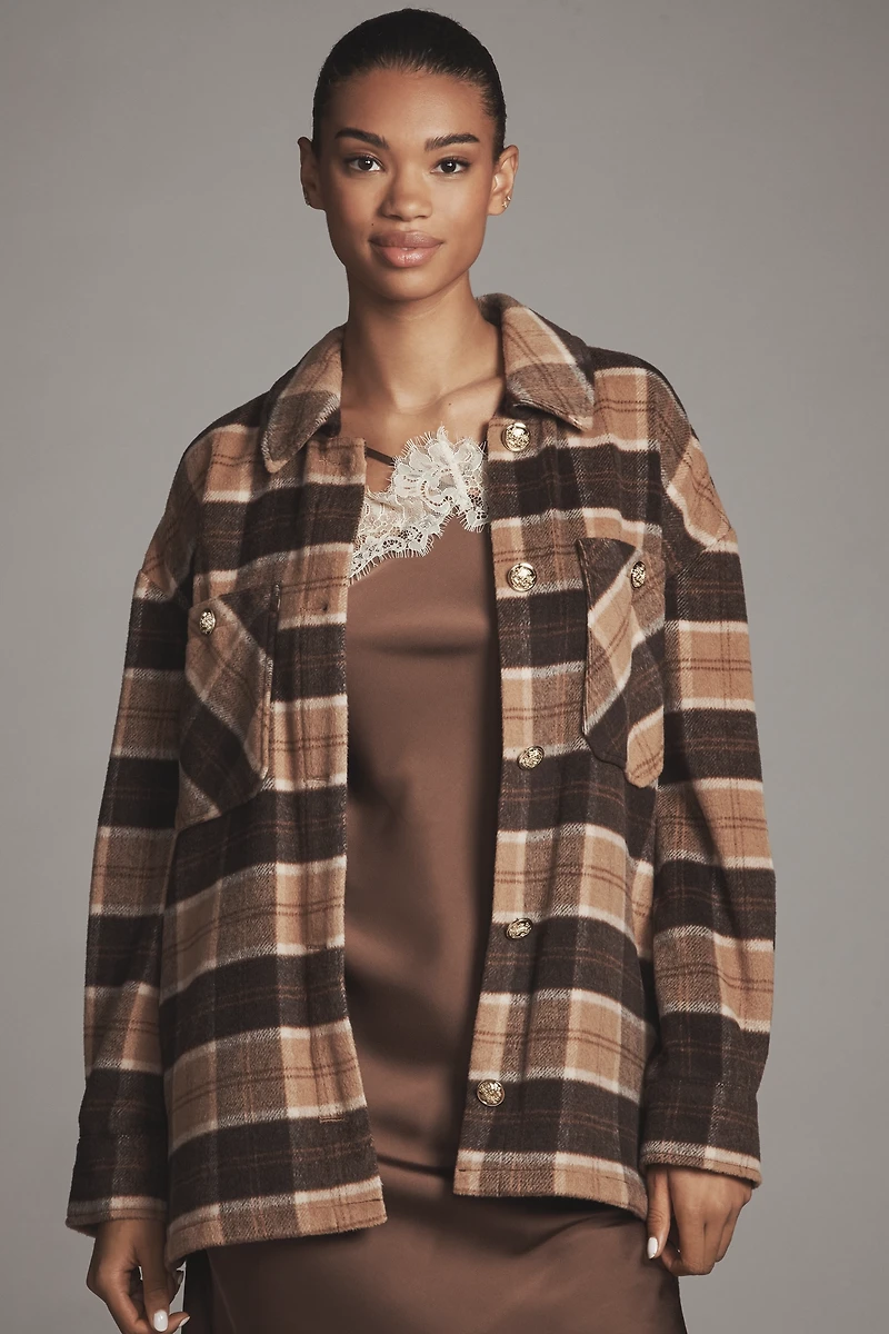 Avec Les Filles Oversized Plaid Wool Blend Shacket