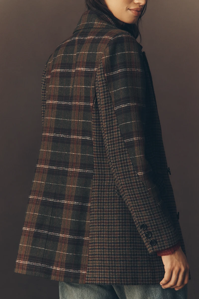 Avec Les Filles Plaid Mix Double-Breasted Blazer