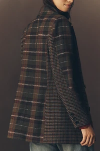 Avec Les Filles Plaid Mix Double-Breasted Blazer