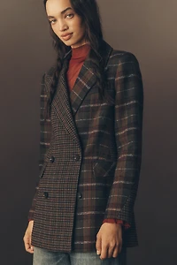 Avec Les Filles Plaid Mix Double-Breasted Blazer