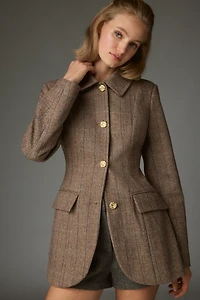 Avec Les Filles Plaid Wool Blend Hourglass Blazer