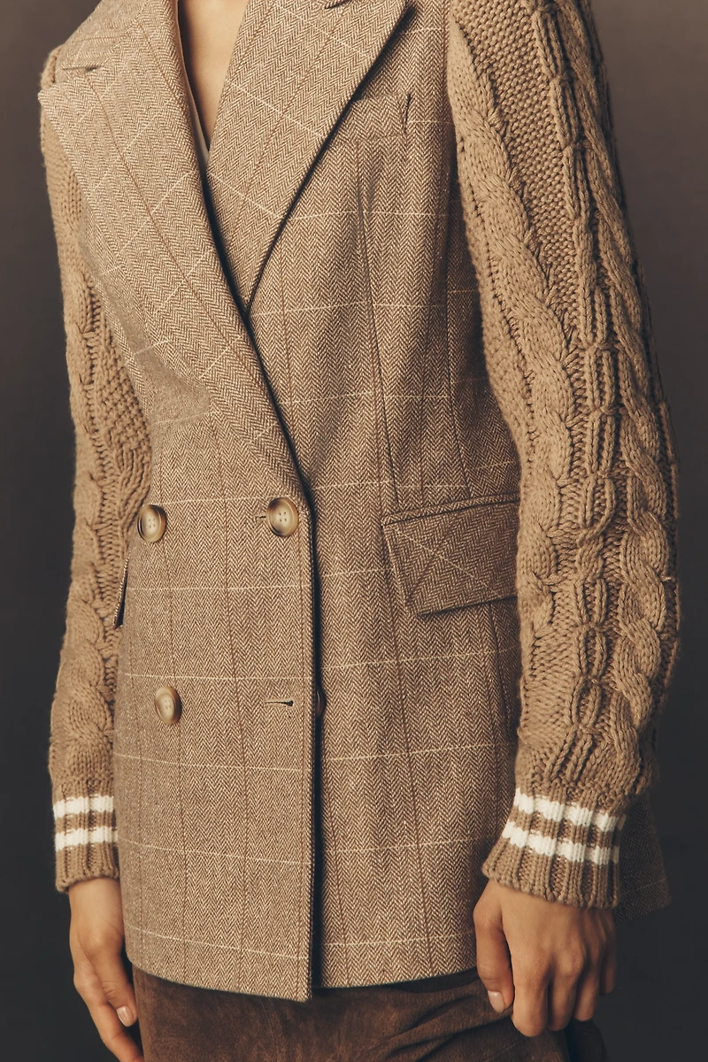 Avec Les Filles Sweater Mix Wool Blend Plaid Blazer