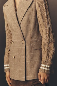 Avec Les Filles Sweater Mix Wool Blend Plaid Blazer