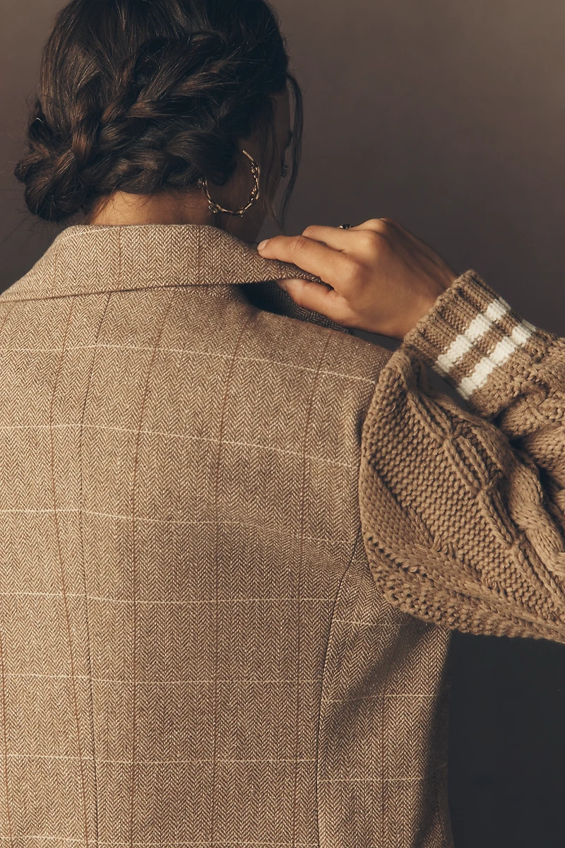 Avec Les Filles Sweater Mix Wool Blend Plaid Blazer