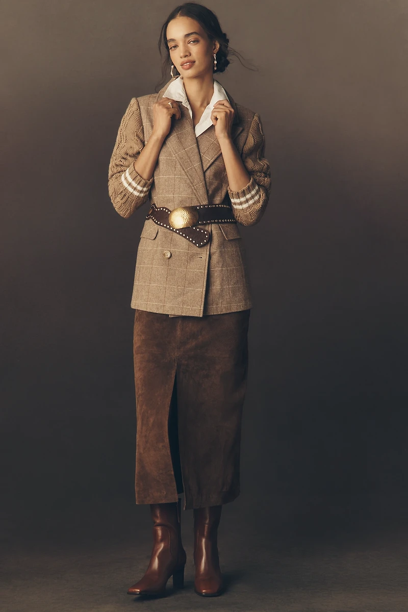 Avec Les Filles Sweater Mix Wool Blend Plaid Blazer