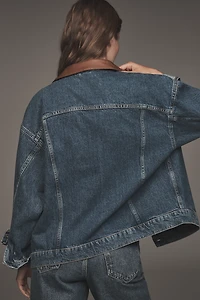 The Weston Leather-Collar Denim Boyfriend Jacket by Pilcro