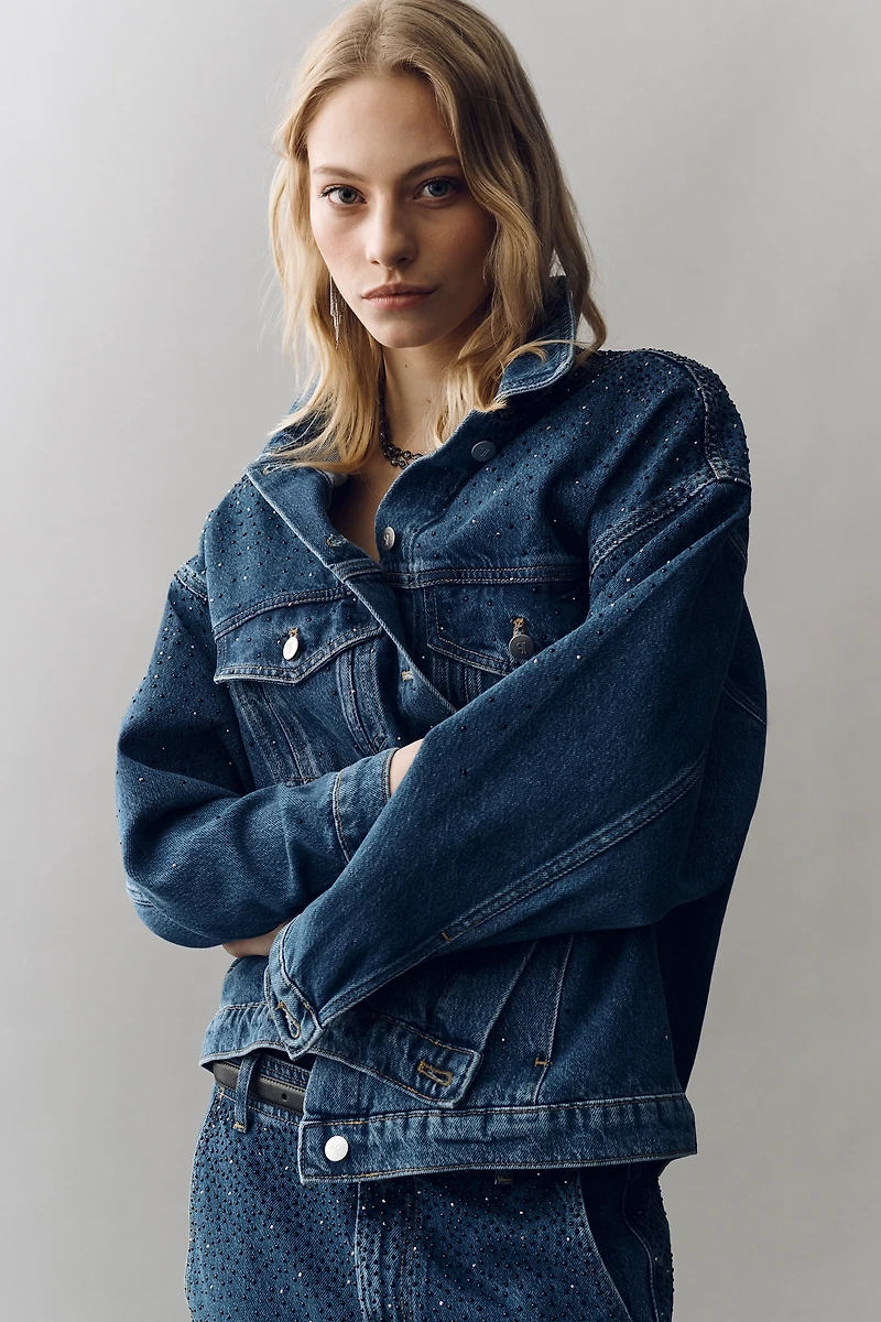 The Weston Rhinestone Denim Boyfriend Jacket by Pilcro