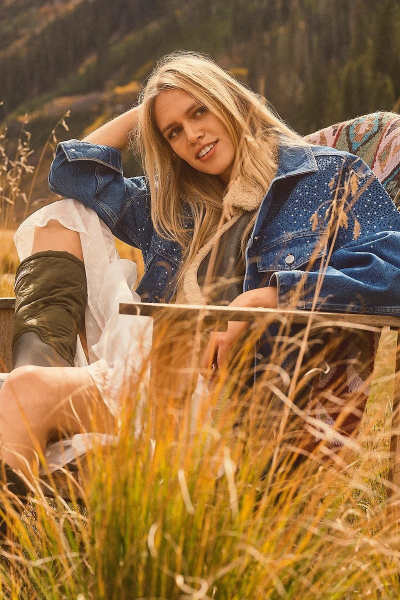 The Weston Rhinestone Denim Boyfriend Jacket by Pilcro