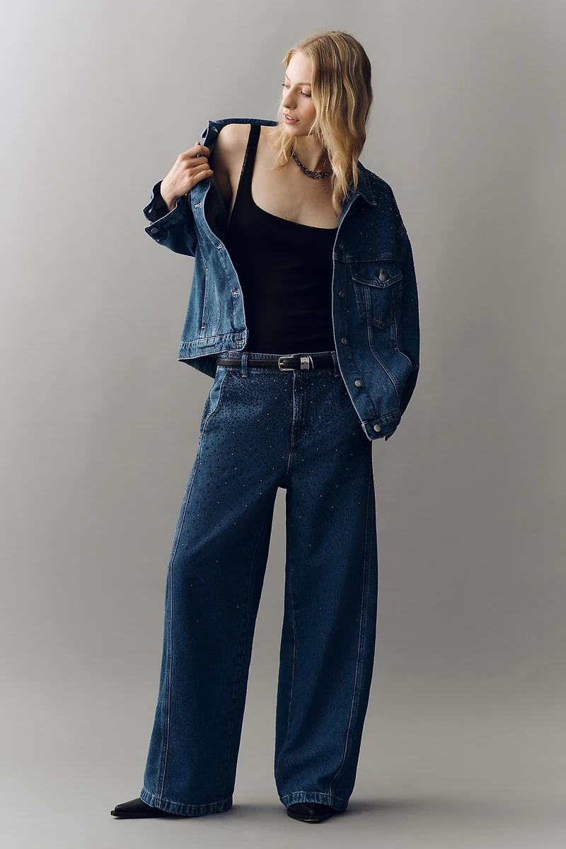 The Weston Rhinestone Denim Boyfriend Jacket by Pilcro