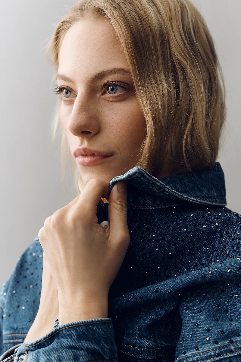 The Weston Rhinestone Denim Boyfriend Jacket by Pilcro