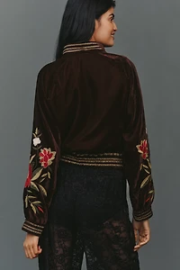 By Anthropologie Velvet Embroidered Bomber Jacket