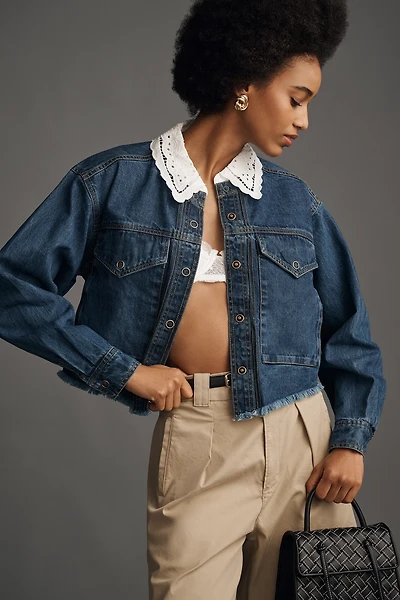 By Anthropologie Utility Eyelet-Collar Denim Jacket