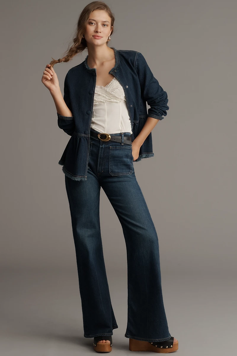 Pilcro Collarless Peplum Denim Jacket
