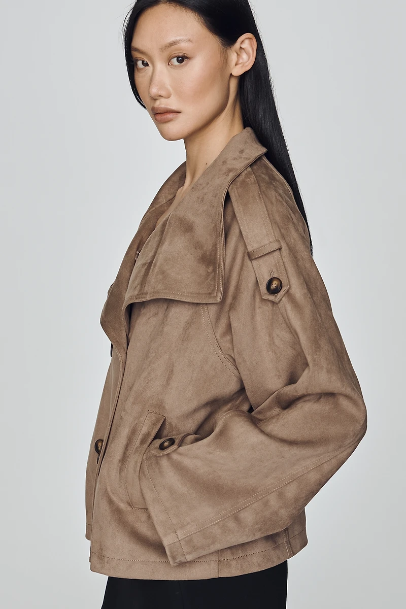 Maeve Funnel-Neck Short Trench Coat