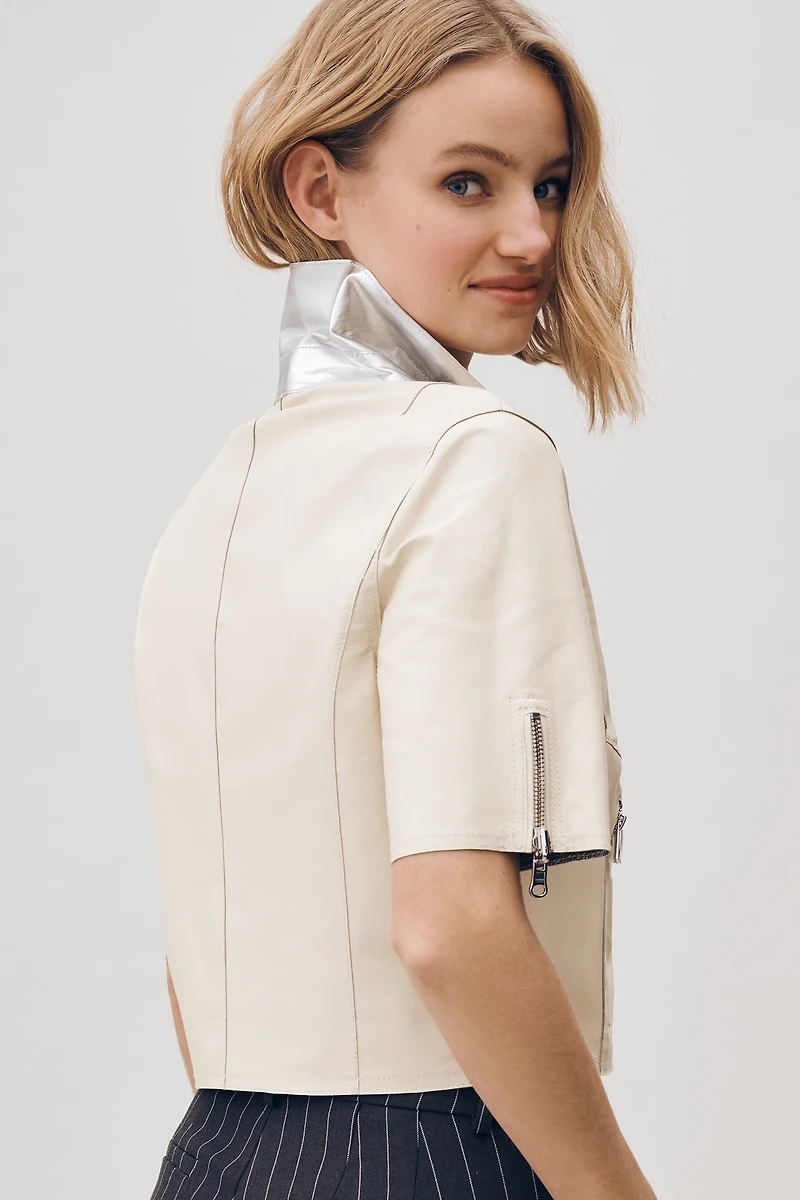 Lamarque Sevana Short-Sleeve Leather Jacket