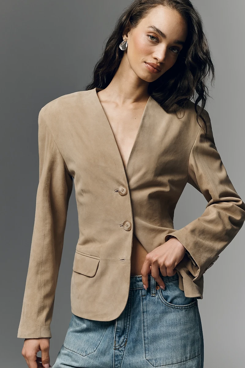 Lamarque Abitha Collarless Suede Blazer