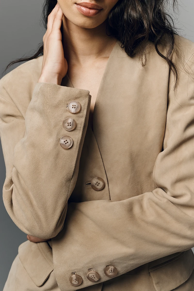 Lamarque Abitha Collarless Suede Blazer