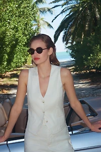 Maeve Linen V-Neck Button-Front Vest