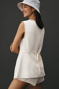 By Anthropologie Longline Lace-Trim Linen Blend Vest