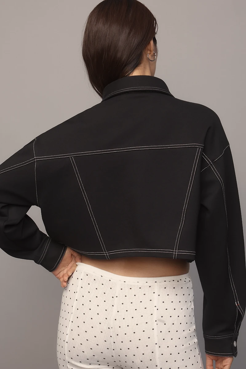 By Anthropologie Ponte Topstitch Crop Jacket