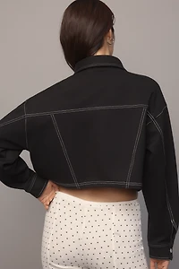 By Anthropologie Ponte Topstitch Crop Jacket