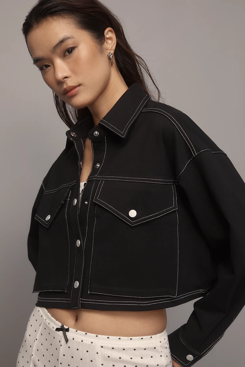 By Anthropologie Ponte Topstitch Crop Jacket