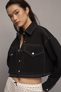 By Anthropologie Ponte Topstitch Crop Jacket