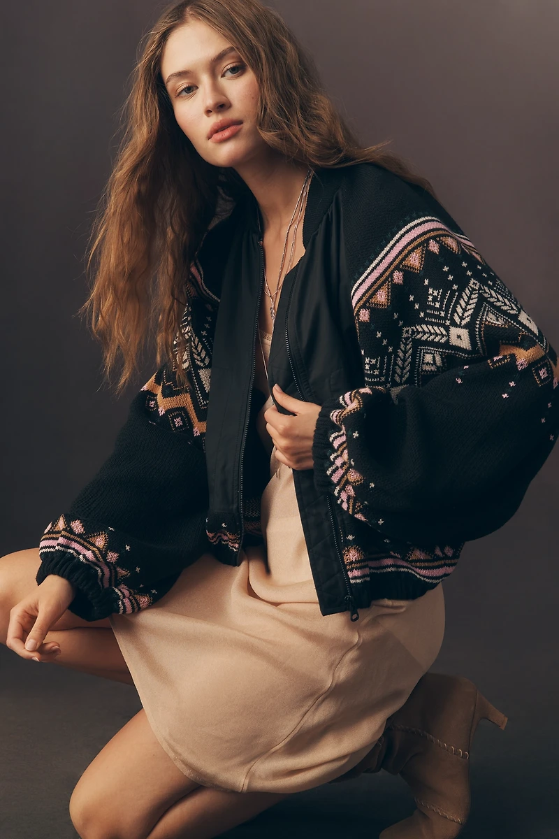 By Anthropologie Fairisle Sweater Mix Bomber Jacket