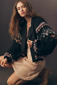 By Anthropologie Fairisle Sweater Mix Bomber Jacket