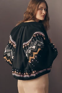 By Anthropologie Fairisle Sweater Mix Bomber Jacket