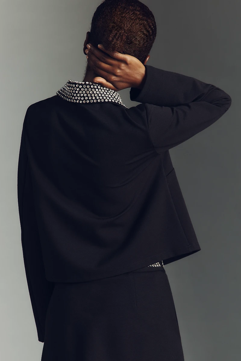 Maeve Embellished Collar Crop Knit Jacket