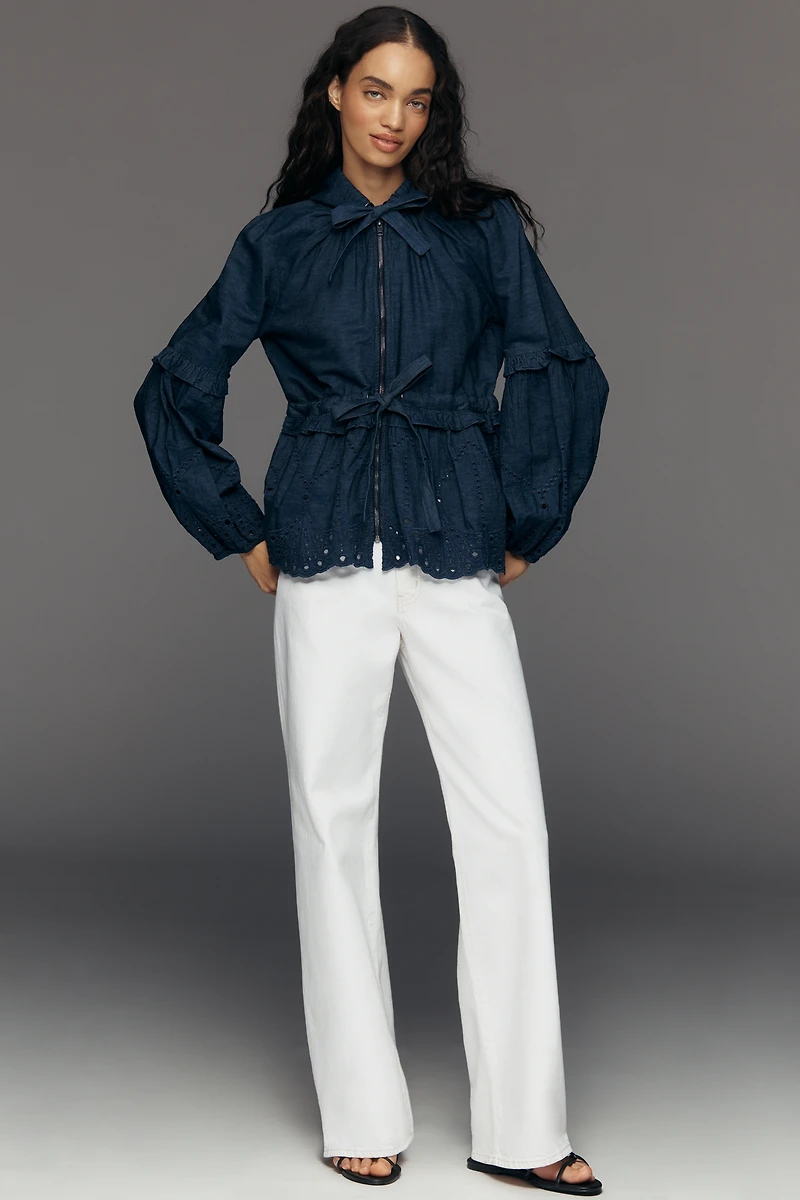 Maeve Embroidered Hooded Denim Jacket