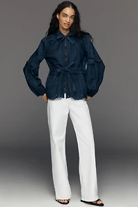 Maeve Embroidered Hooded Denim Jacket