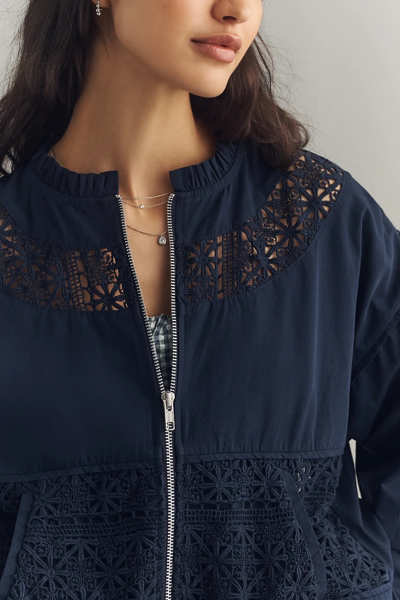 By Anthropologie Lace Bomber Jacket