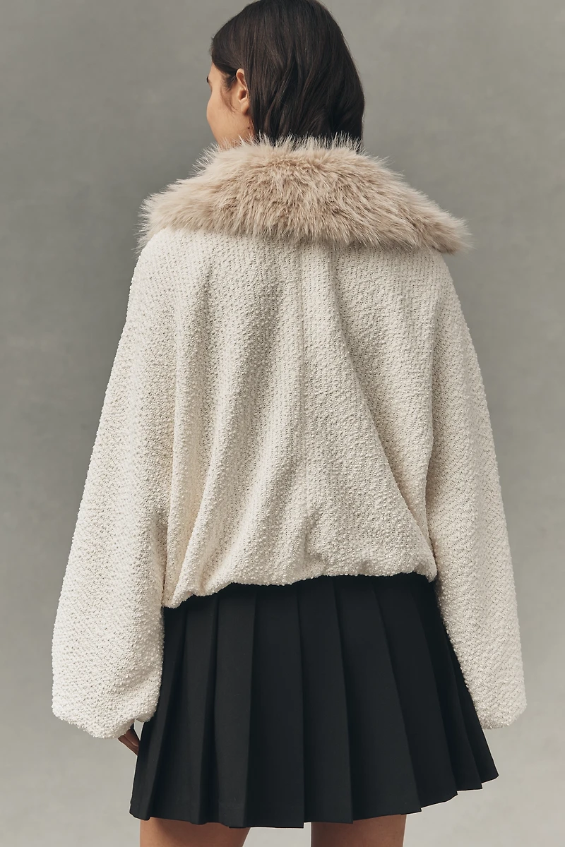 Maeve Faux Fur Collar Boucle Bubble Bomber Jacket