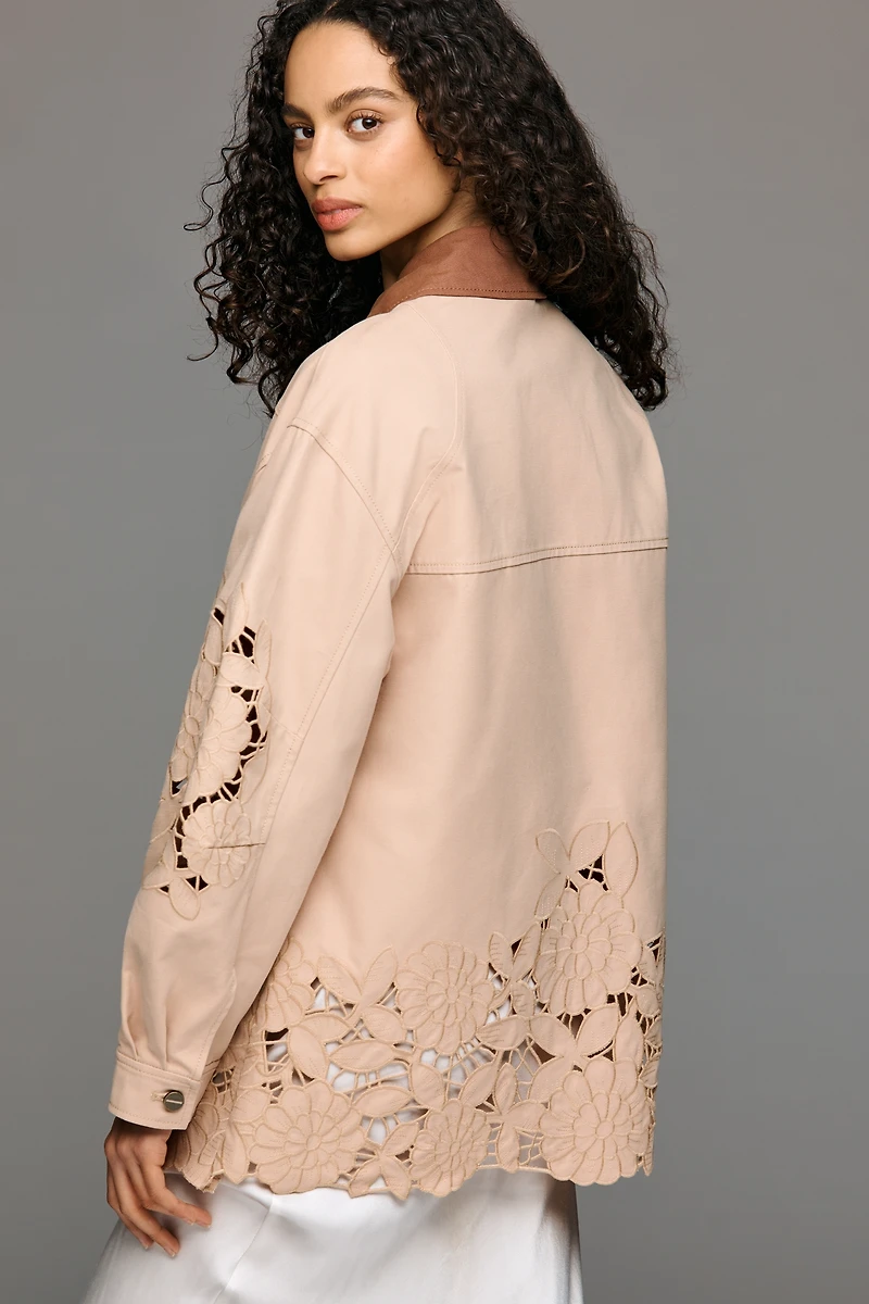 By Anthropologie Cotton Floral Cutwork Barn Jacket