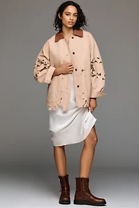 By Anthropologie Cotton Floral Cutwork Barn Jacket