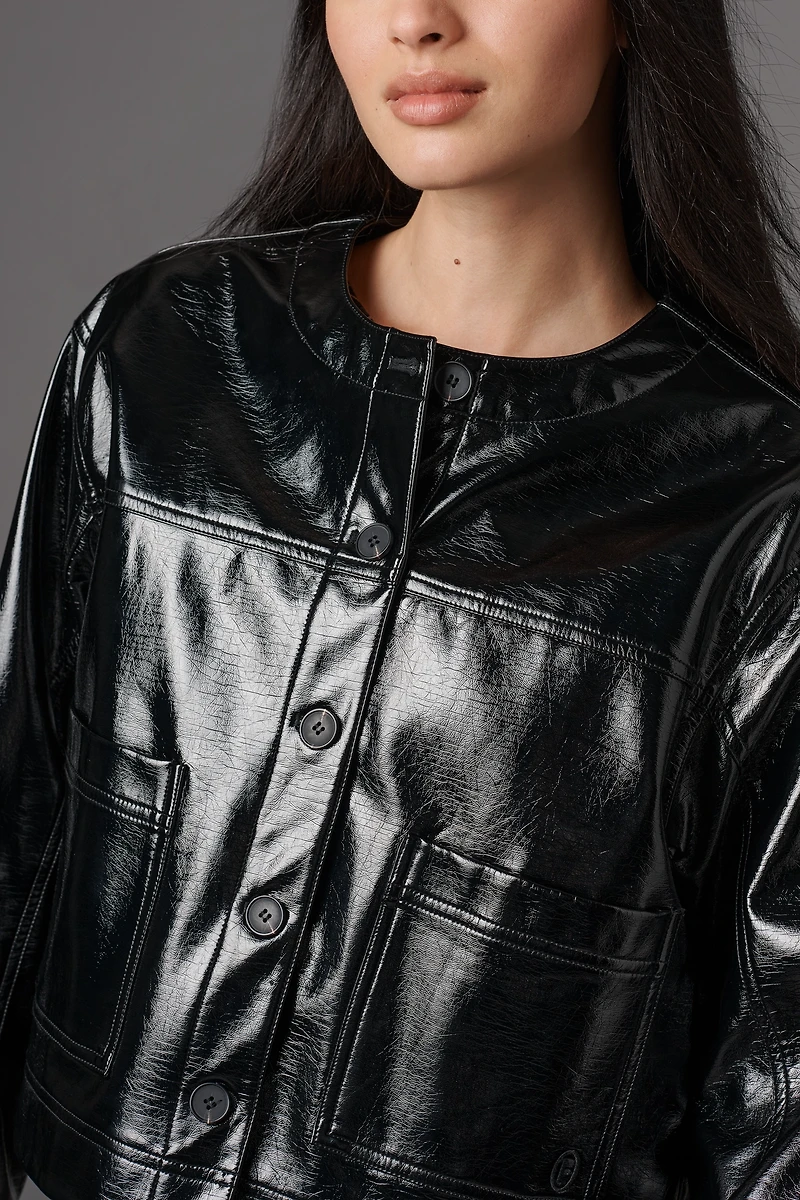 FRNCH Patent Faux-Leather Jacket
