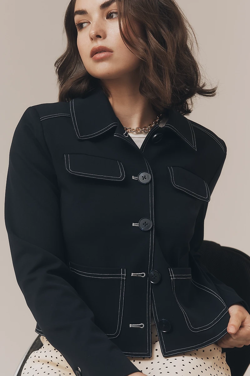 Central Park West Topstitch Knit Jacket