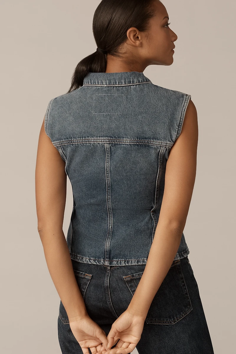 Pilcro Strong Shoulder Peplum Denim Vest