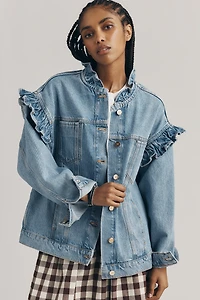 Maeve Denim Ruffle Trucker Jacket